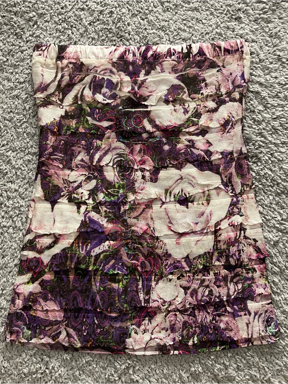 Vintage Y2K Forever 21 Purple and White Floral Tube Top With Ruffles